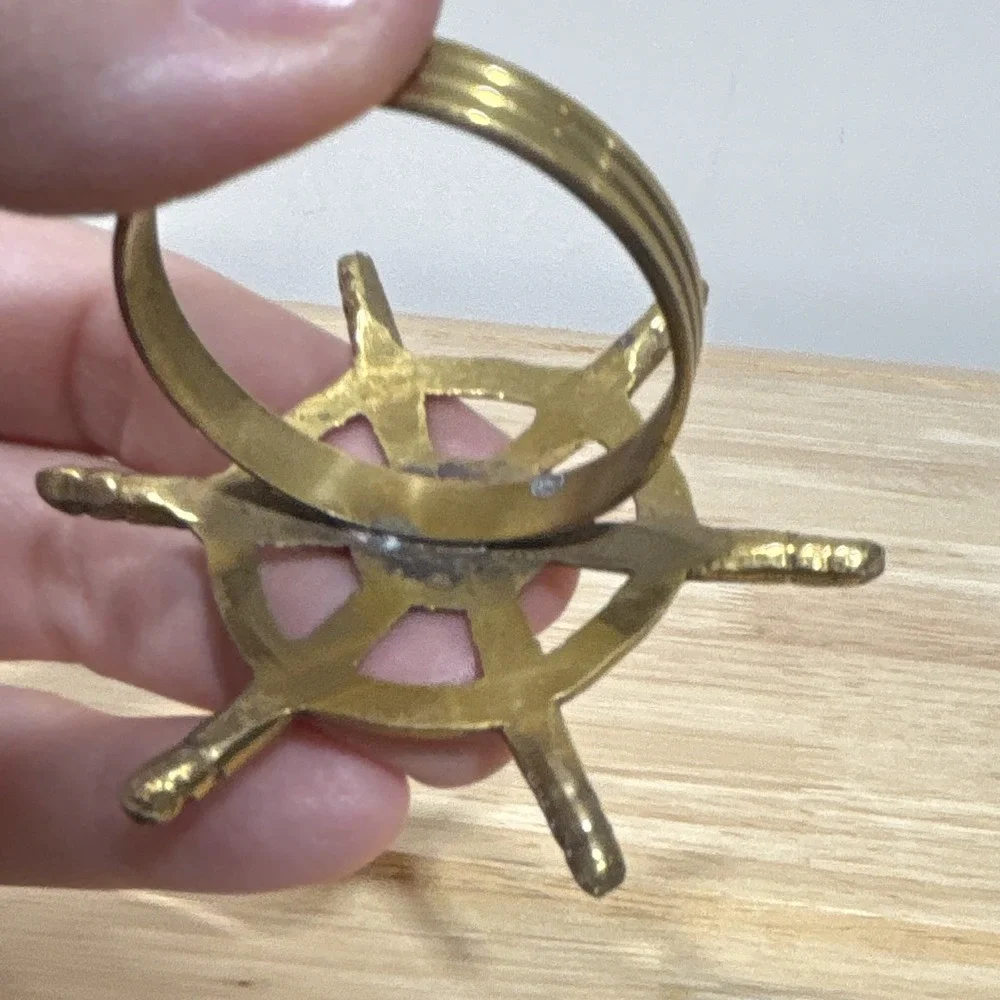 6 Brass Metal Ship Wheel Napkin Rings Nautical Decorative Table Decor Gold Tone